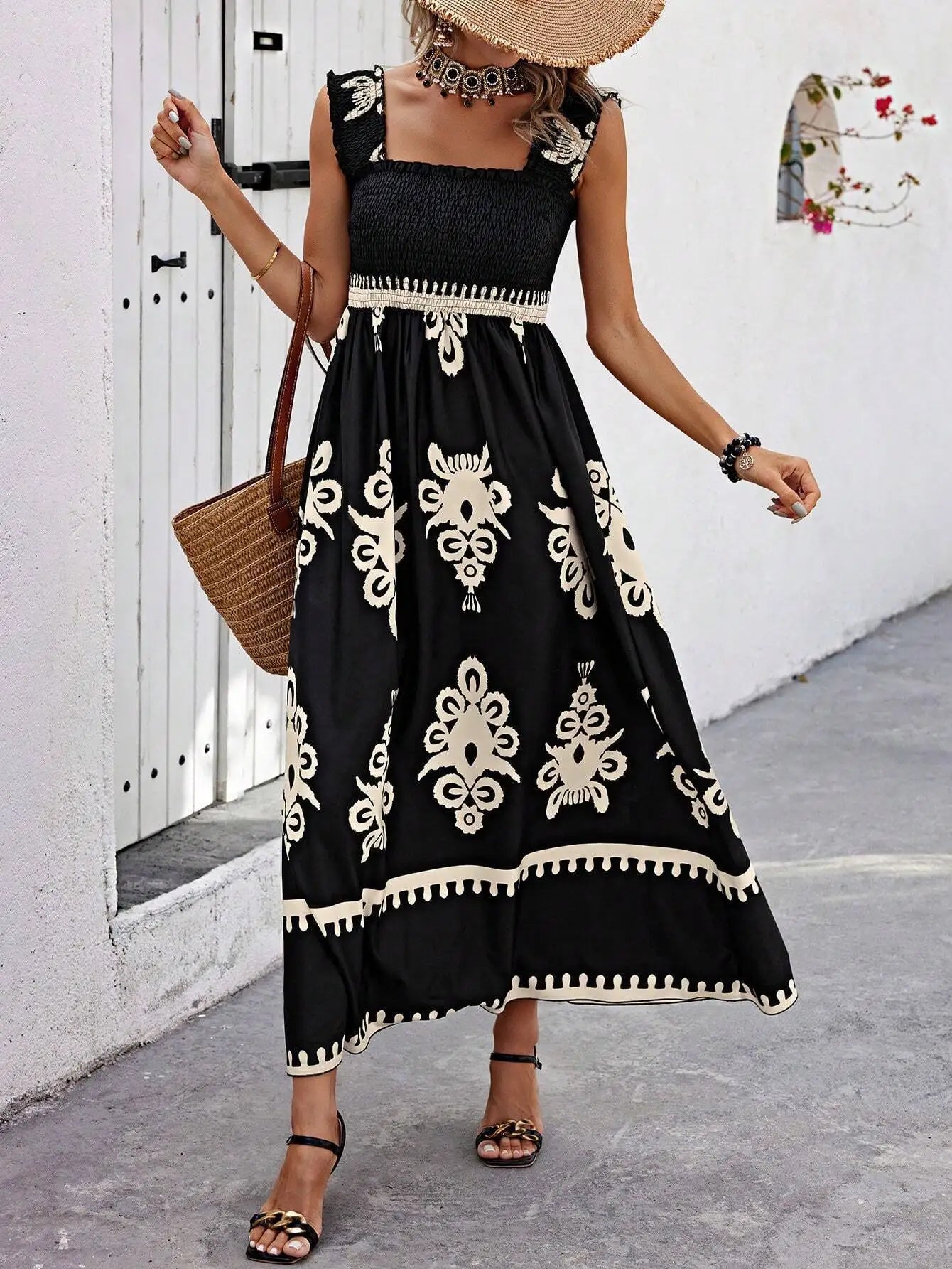 Tribal Print Boho Maxi Dress